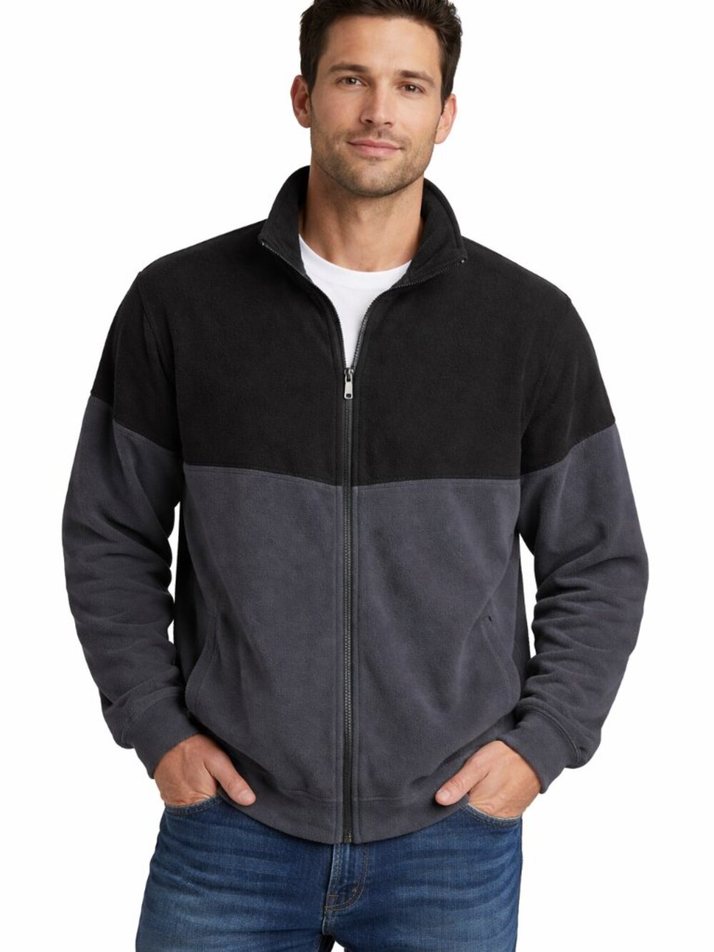 Russell Athletic Fleece Jacket Black Gray Colorblock Full Zip 3XL